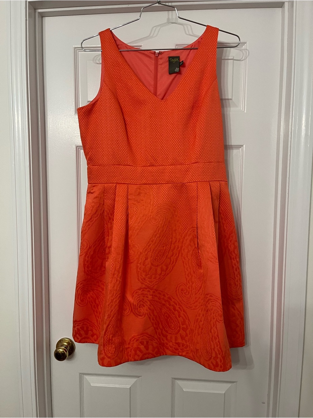Taylor Coral-Orange V-Neck Sleeveless Mini Dress